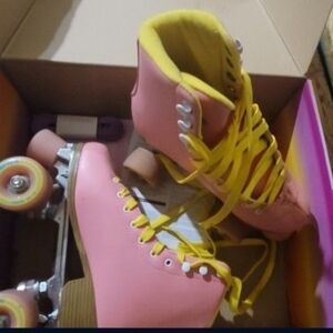 Pink and Yellow Roller Skates + Skate Pat Set